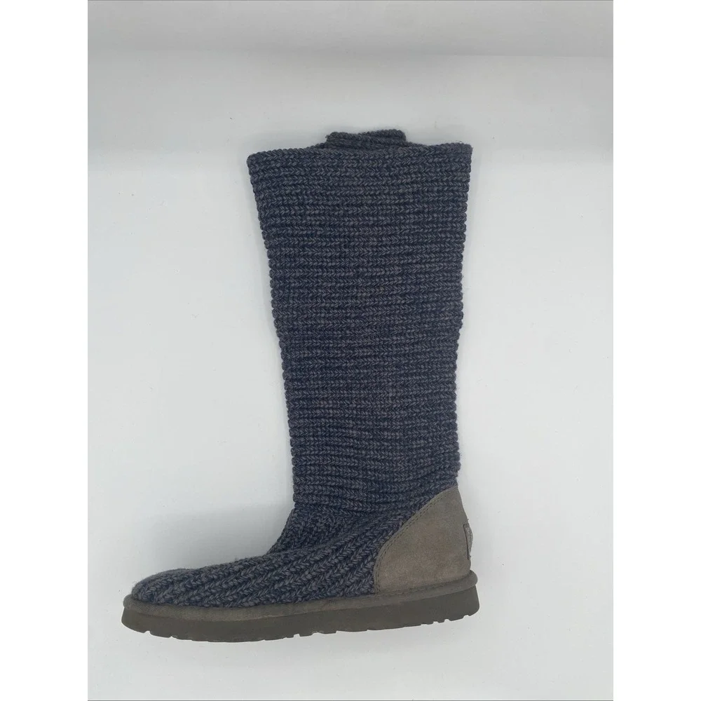UGG Australia Lattice Cardy Knit Boots Women 8‎ Charcoal Grey Button Tall